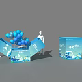 Opened Gift Boxes With Blue Balloons And Standing Figure Models 3d model