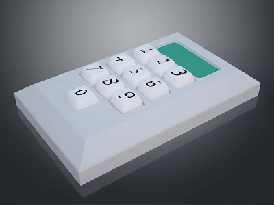 Modern White Computer Calculator Featuring Green Display Screen Numeric Keys and Functional Design 3d model