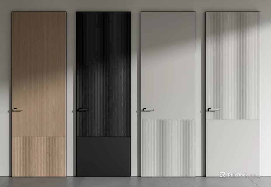 Modern Interior Swing Doors With Wooden Black White And Stripe Panel Designs 3d model 