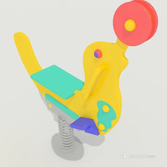 Colorful Building Block Rocking Horse with Yellow Body Green Seat Red Accent and Spring Base 3d model 