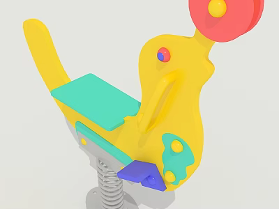 Colorful Building Block Rocking Horse with Yellow Body Green Seat Red Accent and Spring Base 3d model