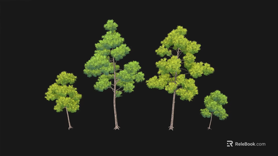 Green Leafy Bushes In Various Sizes With Lush Foliage For Garden Design 3d model 