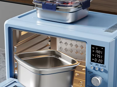 Light Blue Steam Oven With Stainless Steel Containers And Digital 3d model