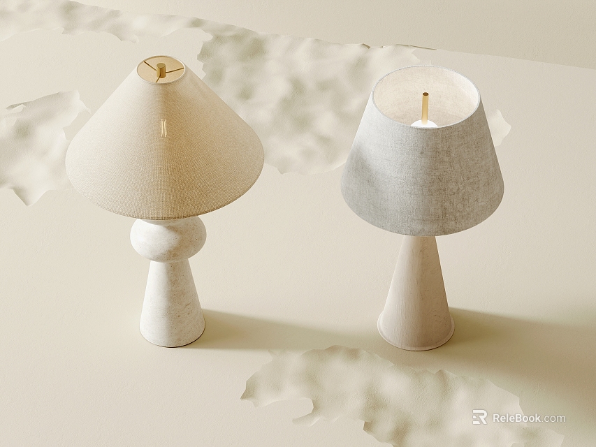 Modern Table Lamps With Linen Shades And Pedestal Bases In Neutral Tones 3d model 