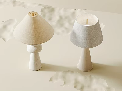 Modern Table Lamps With Linen Shades And Pedestal Bases In Neutral Tones 3d model