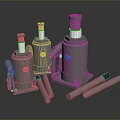 Displayed Hydraulic Jacks With Metal Construction Different Sizes And Poles