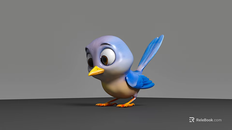 Cute Blue Bird 3D Rendering With Big Eyes And Colorful Feathers 3d model 
