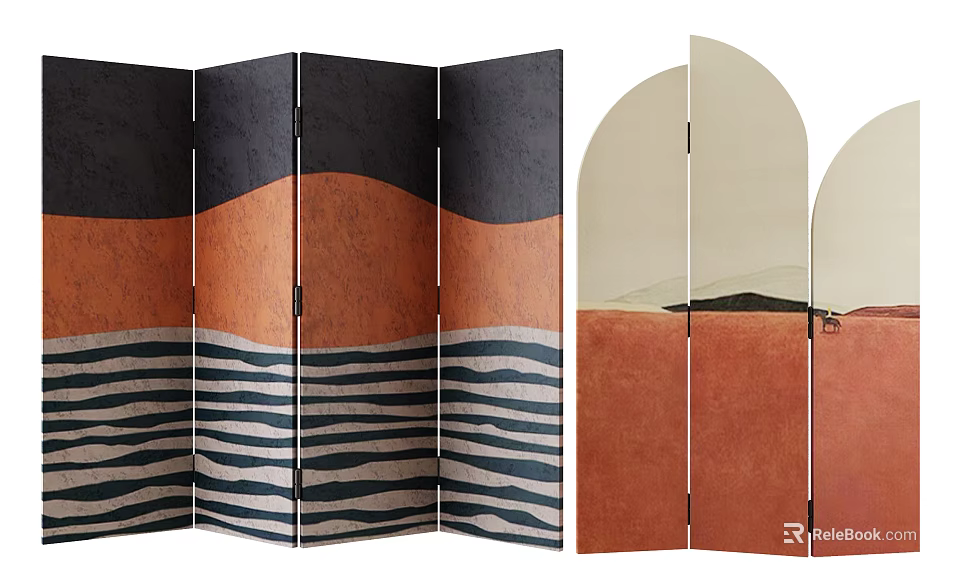 Artistic Room Divider Screens With Geometric Patterns And Minimalist Art 3d model