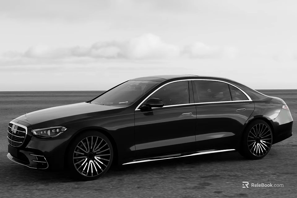 Sleek Black Luxury Sedan With Alloy Wheels On Open Road Under Cloudy Sky 3d model 