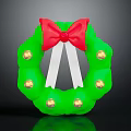 Festive Green Christmas Wreath with Red Bow White Ribbons and Yellow Lights for Holiday Decor