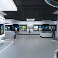 Modern High Tech Exhibition Hall Interior With Large Screens And Display Counters 3d model