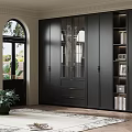Modern Interior Design With Black Cabinetry Glass Doors Windows Plants And Rug