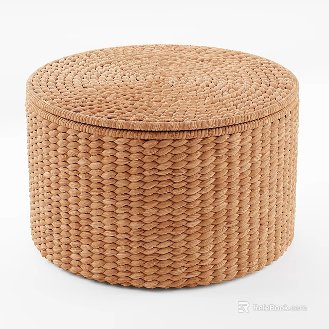 Light Brown Handwoven Round Storage Box With Lid For Home Storage 3d model 