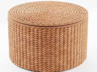 Light Brown Handwoven Round Storage Box With Lid For Home Storage 3d model