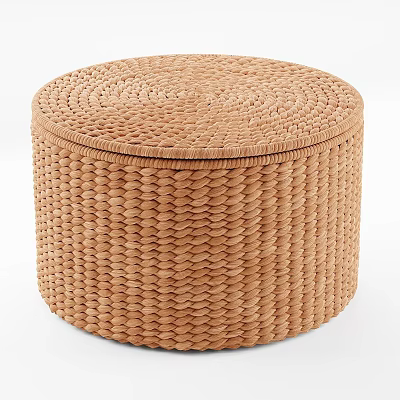 Light Brown Handwoven Round Storage Box With Lid For Home Storage 3d model