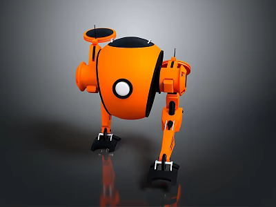 Orange Mechanical Game Movie Character With Black Joints And White Circle Body 3d model