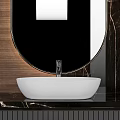 Modern Bathroom Vanity With Double Sinks Oval Mirrors And Marble Backdrop 3d model