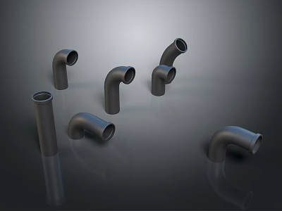 Modern Lighting Combination With Black Metal Pipe Elbows And Straight Tubes On Gray Background 3d model
