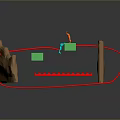 Simple Structure Scene With Wooden Planks Zigzag Red Lines Green Blocks And Orange Figure