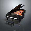 Black Grand Piano With Colorful Artistic Painting And Stool For Music Art Tools