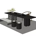 Modern Tea Table And Chairs Set With Stone Base Stools On Woven Rug 3d model