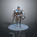 Medieval Armored Man Standing on Stone Pavement With Sword and Shield