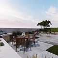 Patio Garden With Outdoor Kitchen Dining Table Chairs And Lounge Seating