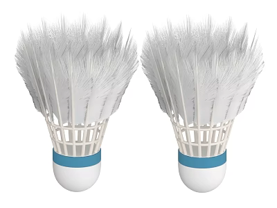 High Quality Badminton Shuttlecocks With White Feathers Blue Rings And Cork Bases For Sports 3d model