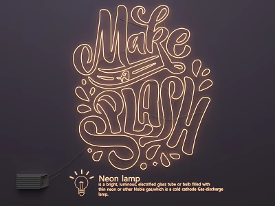 Artistic Neon Lighting Combinations with Make a Splash Lettering and Decorative Splash Elements 3d model