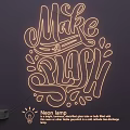 Artistic Neon Lighting Combinations with Make a Splash Lettering and Decorative Splash Elements 3d model