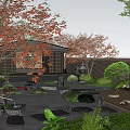Karesansui Dry Landscape Garden With Traditional Pavilion Red Maple Trees And Stone Path