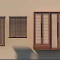 Wooden Wardrobe with Grid Doors and Matching Window Blinds in Modern Interior