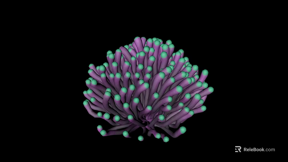 Purple And Green Coral Polyps Forming Vibrant Coral Like Structure On Black Background 3d model 