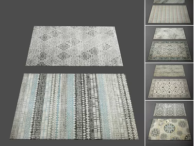 Stylish Square Rugs In Modern Vintage Styles With Various Geometric Striped Patterns For Home Decor 3d model