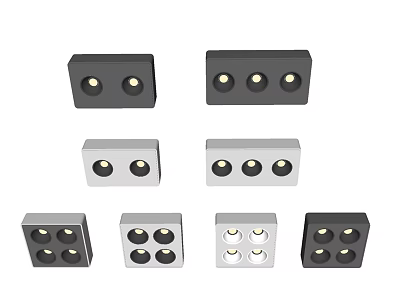 Square Black And White Downlights Spotlights With Multiple LED Bulbs For Home Lighting 3d model