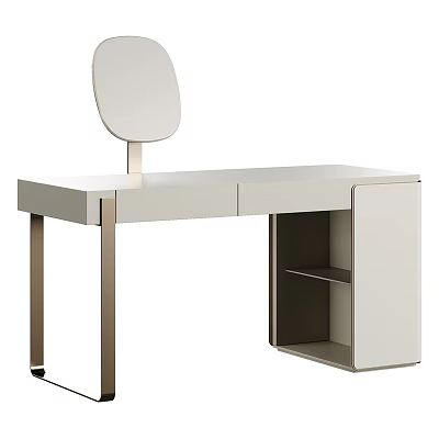 Modern Dressing Table With Round Mirror Drawers And Open Shelf Design 3d model