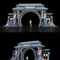 Traditional Chinese Event Gateway With Pagoda Roof Lanterns And Archway Decorations