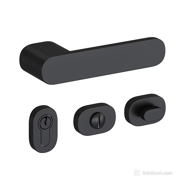 Modern Swing Door Hardware Set With Black Handle And Lock Components 3d model 