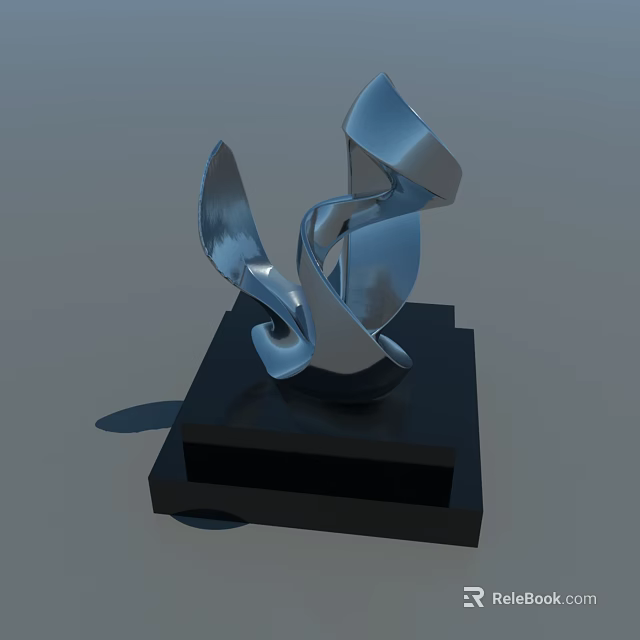 Modern Silver Spiral Decorative Ornament Set with Black Square Base 3d model 