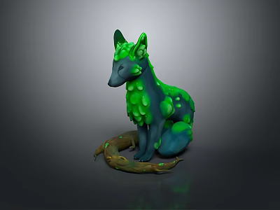 Detailed 3D Enchanted Nature Character With Green Leafy Fox And Vine Wrapped Sculpture 3d model