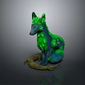 Detailed 3D Enchanted Nature Character With Green Leafy Fox And Vine Wrapped Sculpture
