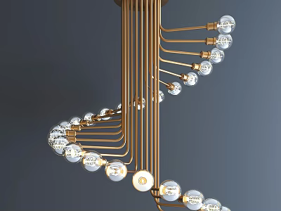 Modern Spiral Chandelier With Golden Frame And Decorative Glass Bulbs 3d model