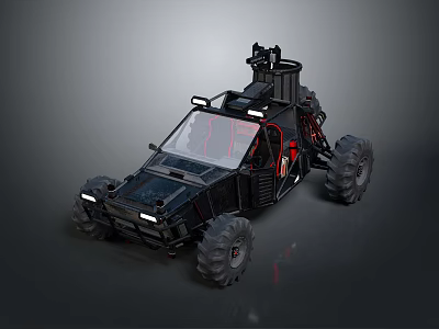 Black Off Road Car With Large Tires And Roof Lights For Rugged Terrain 3d model