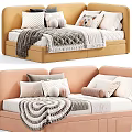 Modern Kids Bed With Upholstered Headboard Soft Pillows Blanket And Color Options