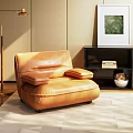 Light Beige Single Seater Sofa With Green Throw Blanket Golden Floor Lamp And Light Rug