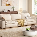 Modern Three-Seat Sofa Coffee Table Combination Tofu Block Sofa Leather Sofa Living Room Sofa 3d model