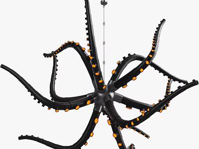 Octopus Shaped Unique Chandelier With Black Tentacles And Orange Accents 3d model