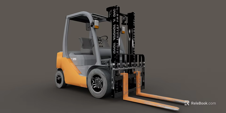 Orange and Gray Industrial Forklift with Cab Forks and Large Wheels for Material Handling 3d model 