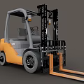 Orange and Gray Industrial Forklift with Cab Forks and Large Wheels for Material Handling