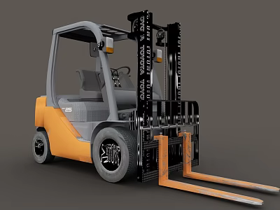 Orange and Gray Industrial Forklift with Cab Forks and Large Wheels for Material Handling 3d model